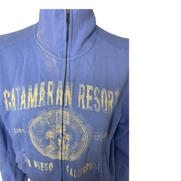 Blue 84 Catamaran Resort blue zip up sweatshirt fold over collar Small - Picture 2 of 5